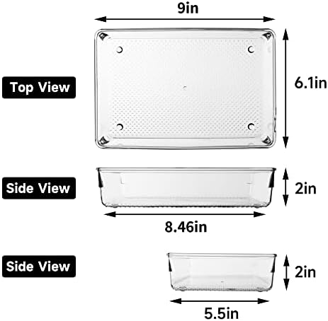 3 Set Clear Plastic Junk Drawer Organizer Vanity Curlery Utensil Makeups Organizer for Kitchen 6" X9''