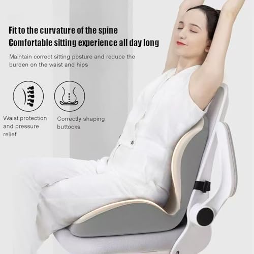 Ergonomic Memory Foam Seat Cushion with Lumbar Support, Posture Corrector for Office Chair (Grayish Blue)
