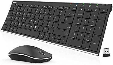 Arteck 2.4G Wireless Keyboard and Mouse Combo HW193MW162 Stainless Ultra Slim Full Size Keyboard and Ergonomic Mouse for Computer Desktop PC Laptop and Windows 11/10/8/7 Build in Rechargeable Battery