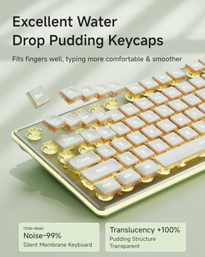 Wired Keyboard with Warm Backlight Pudding Keycaps, Full Size, Green