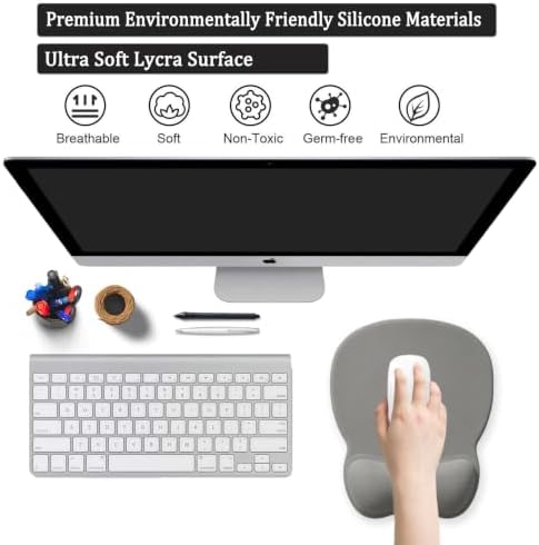 Mouse Pad with Support, Ergonomic Mouse Pad with Gel Wrist Rest Support Middle Concave Design, Comfortable Mousepad with Non-Slip PU Base for Home Office Working Studying (06 Grey)