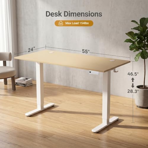 Claiks Electric Standing Desk 55x24 Inch Adjustable Desk, Nature