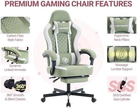 Mistpeople Gaming Chair, Ergonomic High Back Computer Chair with Footrest, Lumbar Support & Pocket Spring Cushion, Comfortable Swivel Home Office Desk Chair for Adults
