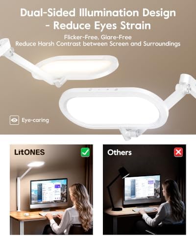 LitONES LED Desk Lamp with Clamp and Stepless Remote, Dual-Sided Soft Light