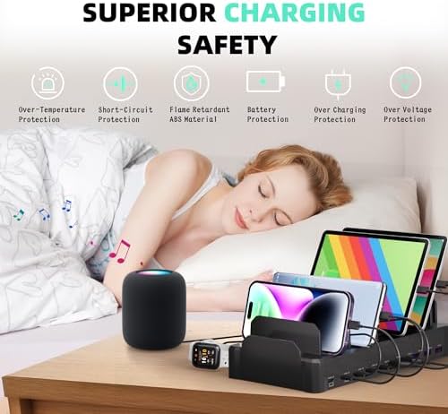 Zobirez 420W 10-Port Fast USB Charging Station for Multiple Devices, Black