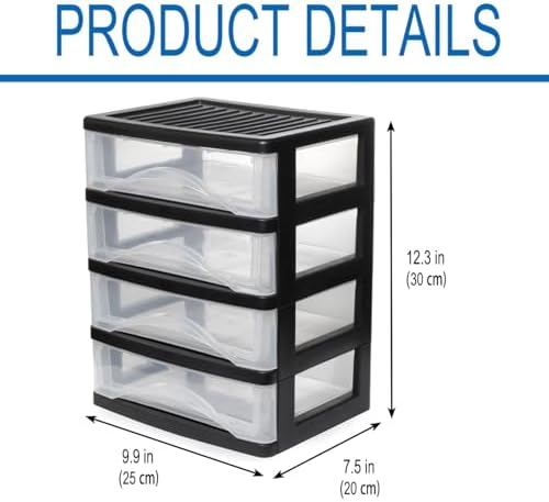 BYCY 4-Drawer Clear Stacking Desktop Organizer for Office Supplies Small Business Organization, Stackable Storage Drawers Plastic Storage Bins For Kitchen Cabinets, Pantry, Home Organization