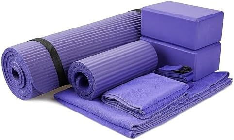 BalanceFrom 7-Piece Yoga Set with 71x24x0.5 Inches Extra Thick Mat and Carrying Sling – Includes 2 Blocks, Stretch Strap, 2 Towels, and Knee Pad for Home, Studio, and Gym Workouts