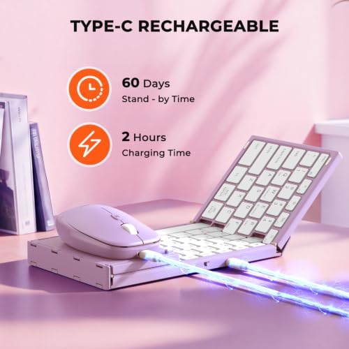 MEETION Foldable Bluetooth Keyboard and Mouse, Portable Combo Purple