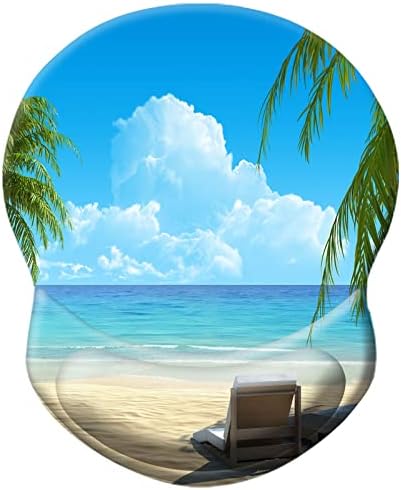 Ergonomic Mouse Pad with Wrist Support, Pain Relief Comfort Wrist Rest Pad with Non-Slip PU Base for Gaming, Home, Office & Travel, Blue Sky Beach