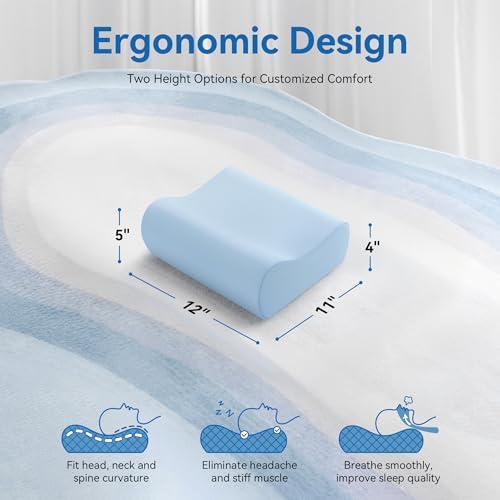 AM AEROMAX Travel Contour Memory Foam Pillow for Neck Pain Relief, Blue