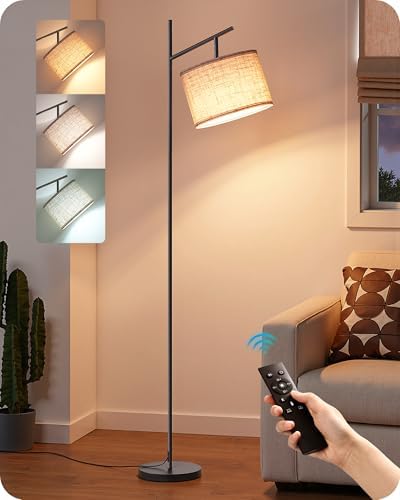 EDISHINE 64.7IN Floor Lamp for Living Room with Remote, Black Standing Lamp