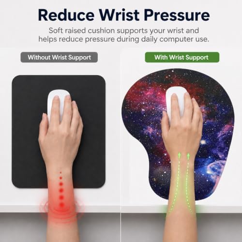Mouse Pad with Wrist Support, Ergonomic Mouse Pads with Memory Foam Wrist Rest, Easy Typing Pain Relief, Comfortable Home Office Computer Wrist Support Pads for Working Studying Gaming, Starry Sky