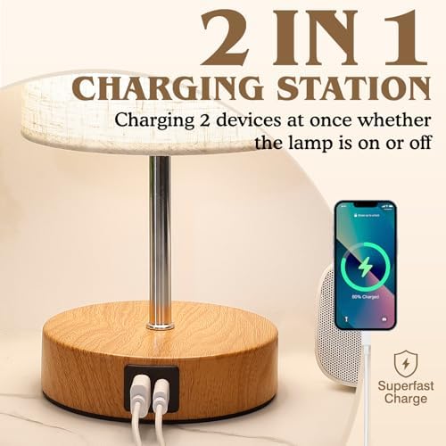 UNIFUN Touch Bedside Lamps 2 Pack, 4-Way Dimmable with USB-C Charging Port