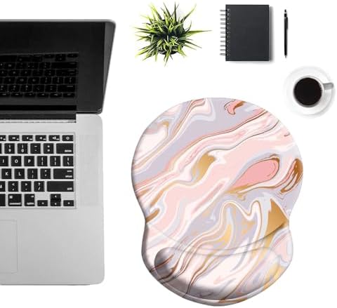 Ergonomic Wrist Support Mouse Pad - Comfortable Computer Mouse Pad with Non-Slip PU Base for Home Office Working Gaming (Pink Fantasy Gilt Marble)