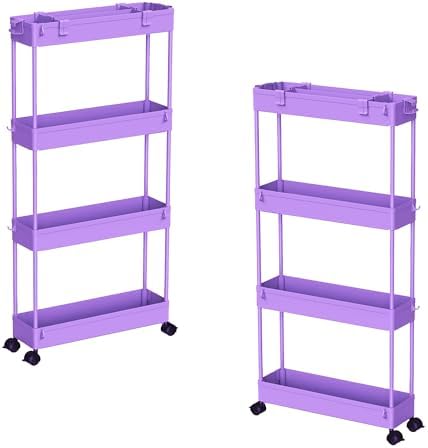 SPACELEAD 2-piece Set Slim Storage Cart 3 Tier,Bathroom Organizer Rolling Utility,Mobile Shelving Unit Slide Out for Office, Kitchen, Laundry Room & Narrow Places