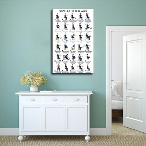 30 Day Chair Workout Challenge Seated Exercise Chart No Equipment Office Chair Routine Fitness Canvas Poster Wall Art for Living Room Bedroom Decor Frame 24x36inch