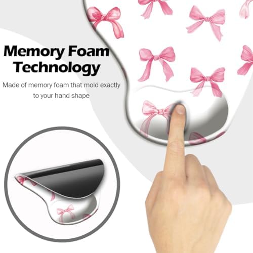 Ergonomic Mouse Pad with Wrist Support,Cute Mouse Pad with Wrist Rest and Coaster Set,Office Supplies Non-Slip Mouse Pads for Desk, Non-Slip Comfortable,Pink Bow