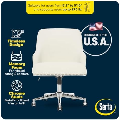 Serta Home Office Desk Chair with Low Padded Arms, Vanity Chair for Bedroom