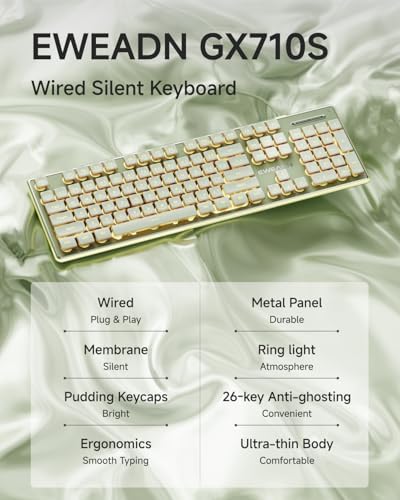 Wired Keyboard with Warm Backlight Pudding Keycaps, Full Size, Green