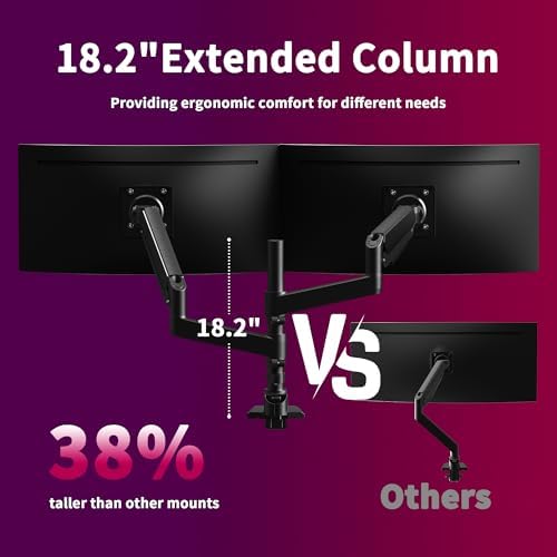 Dual Monitor Arm for 17-49 Inch Ultrawide Screens, Dual Monitor Mount Heavy Duty up to 44lbs, Adjustable Vertical Stacked Full Motion Dual Monitor Arm Desk Mount, 75/100mm VESA Mount, Black