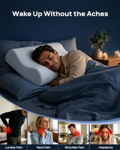 Releep Gel Memory Foam Pillow, Wave Contour Neck Support Pillow, Cooling Cervical Neck Pillow with Airflow Holes, Ergonomic Orthopedic Pillow for Side and Back Sleepers