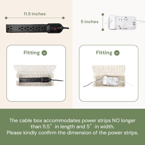 Cable Management Box, Handmade Rattan Cord Organizer for Power Strip