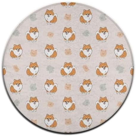 Room Sofa Yoga Soft Round Carpet, Home Decor Non Slip Kitchen Office Circle Rug, Machine Washable Modern Round Area Rug Cute Pomeranian Dog