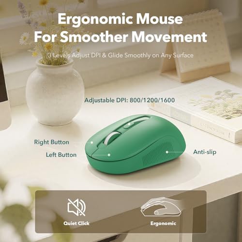 Wireless Keyboard and Mouse, Round Keycap, Magnetic Wrist Rest, Green Black