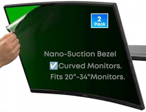 [24 Inch 16:10] Computer Privacy Screen Filter (2 Pack) – Pre-Installed Nano-Suction Bezel (No Messy Tapes) – Anti-Blue Light & Anti-Glare Film – Seamless "Native" Fit for Ultra-Wide & Curved Monitors – Secure 4-Sided Grip for Tilted Screens – Washable...