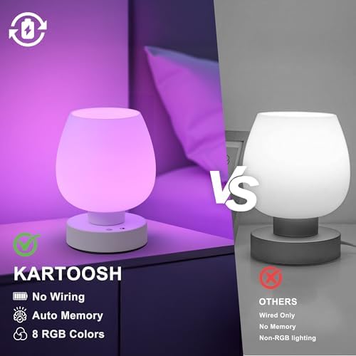 Cordless Touch Bedside Table Lamp, Small Rechargeable Battery RGB Light