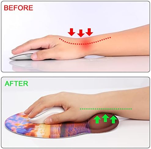 Ergonomic Mouse Pad with Wrist Support Rest,Large Mousepad Gel Wrist Rest, with Coaster Non-Slip & Pain Relief for Computer, Desk, Home&Office-Sunset Beach