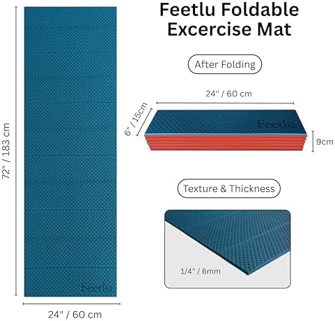 Foldable Yoga Mat, 72" x 24", 6/8/10/12mm