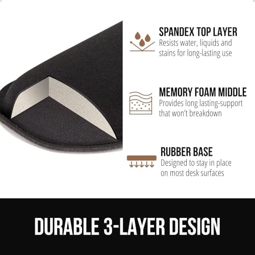 GORILLA GRIP Silky Memory Foam Keyboard Wrist Rest and Mouse Pad for Computer, Ergonomic Typing Support, Desk Office Supplies and Gaming Accessories, Hand & Arm Mousepad Cushions and Coaster Set Black
