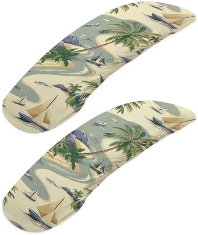 Stretchable Office Chair-Arm Cover, Sailboat Coconut Tree Print Chair Arm Covers, 2 Piece Soft Computer Chair Slipcover for Desk Chairs Arm Skin Friendly