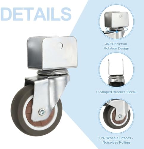 PATIKIL 2 Inch Caster Wheels, 4 Pcs Swivel Casters with 1" U Bracket Opening 55 Lb Capacity Per Caster for Furniture Office Chairs Carts and Cabinets, Brown