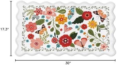 Arenarug Scalloped Kitchen Mats for Floor Cushioned Anti Fatigue Kitchen Mats Rugs Waterproof Non Slip Farmhouse Boho Floral Comfort Foam Standing Mat for Sink Laundry, White, 17.3x30