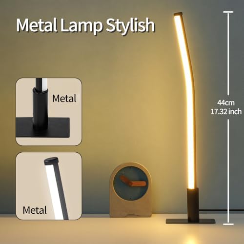 Modern Metal Table Lamp for Bedroom Living Room,17.32"/44CM Small Slim Bedside Lamp with Cord (USB 5V 2A),Minimalist Design,3 Led Light Modes,Dimmable Desk Lamp for Home Office,Black