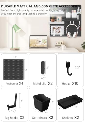 Wall Organizer Peg Board - Elevate And Declutter Your Gaming And Office - Create A Perfectly Structured Space(Black)