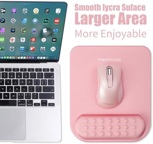 memzuoix Pink Ergonomic Mouse Pad with Wrist Rest Support,Premium Memory Foam Cushioning for Pain Relief, Non-Slip PU Base for Stable Smooth Control - Perfect for Laptop, Computer, and Home Office