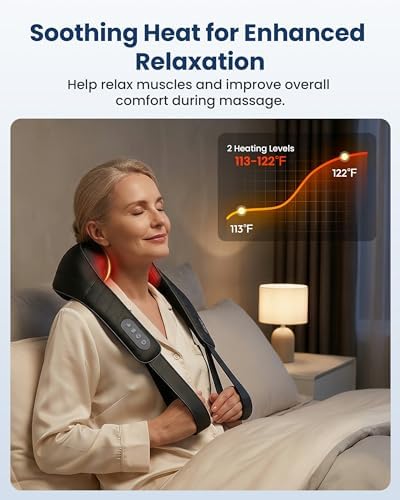 COMFIER Hands-Free Neck and Shoulder Massager with Heat, Cordless 4D Shiatsu Deep Kneading Massager, Rechargeable Upper Back & Trapezius Massage for Home, Office, Housework，Black