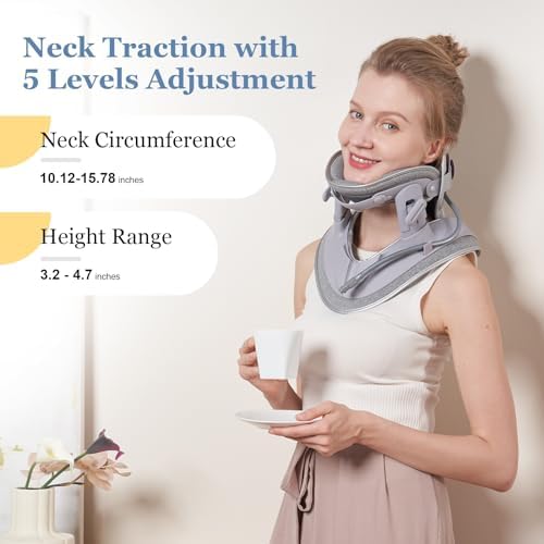 Cervical Neck Traction Device, Adjustable Cervical Traction Device with 3 Power Traction, 8 Airbag Support for Neck Pain Relief Neck Stretcher Air Pump Neck Brace