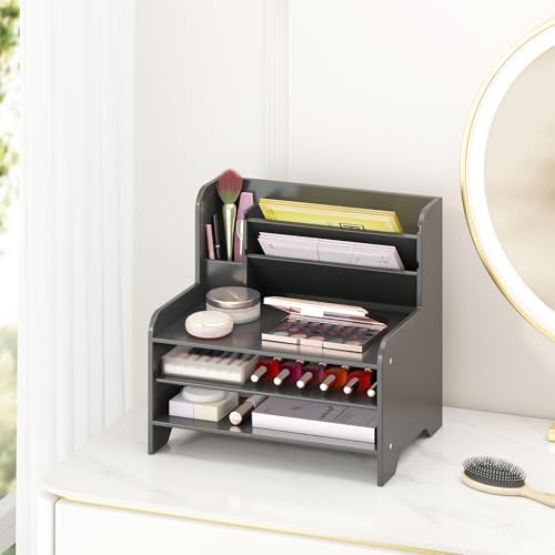 Bamboo File Organizer for Desk, Desktop Paper Tray and Mail Holder