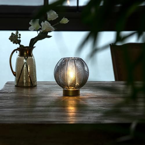 LUSHARBOR Battery Operated Decorative Glass Table Lamp with Timer Grey