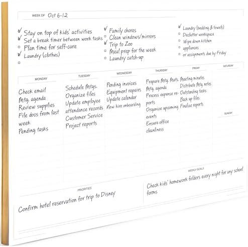 BLU MONACO Weekly Planner Notepad | Undated Planner Pad With 52 Tear-Off Sheets | Beautiful Weekly To Do List Notepad for Goals, Priorities and Task Tracking | 11” x 8.5” Desk Organizer Pad