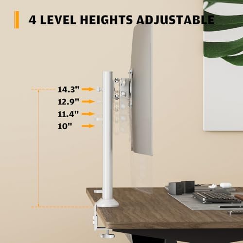 Hemudu Single Desk Monitor Arm Mount Stand Fit for 13 inch to 32 inch Flat Curved Computer Screen with Swivel, Height Adjustable, Rotation,Holds up to 77lbs, White