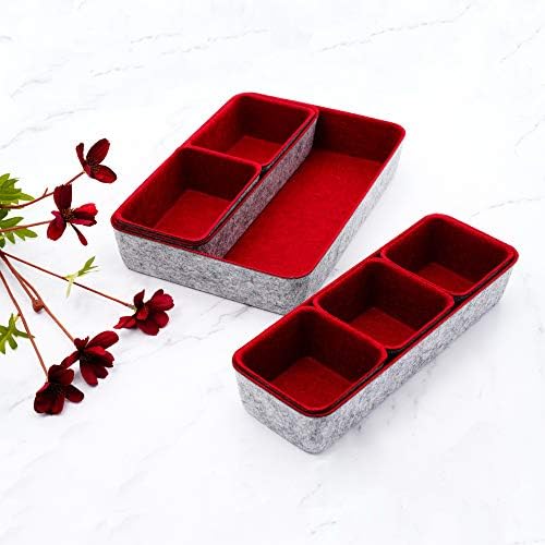 Welaxy Burgundy Felt Drawer Organizers 8pc Desk Tray Dorm Room Decor Bin