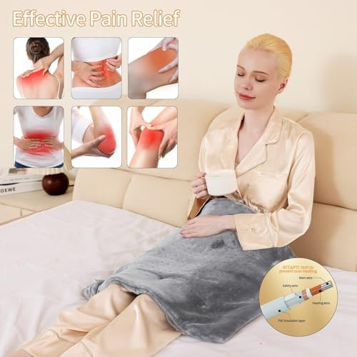 Massaging Weighted Heating Pad for Back Pain Relief,20"*24",Light Grey