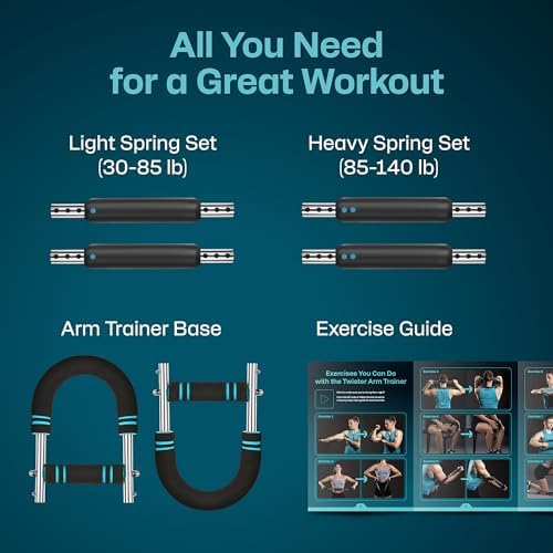 Twister Arm Trainer | Chest Workout Equipment Also for Biceps, Shoulders, Forearms, Back, Legs; Arm Chest Trainer for Men, Women, Beginners, Pros | 2 Spring Sets, 30-140 lbs