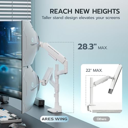 ARES WING Dual Monitor Mount with USB for 17-49 Inch Screen, White