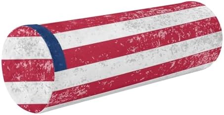 Yoga Meditation Bolster Pillow Neck Roll Pillow with Cover Round Pillow for Back Cylinder Bolster Neckroll Pillow Form Vintage Style Tea Stained Betsy Ross Flag